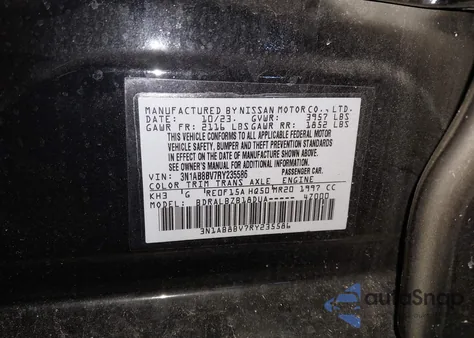 2024 Nissan Sentra S Xtronic Cvt z USA, uszkodzony, nr VIN 3N1AB8BV7RY235586